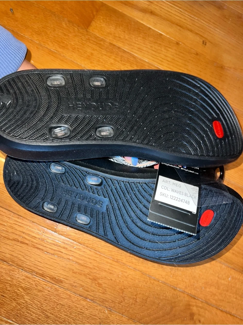 Black Sandal Flip Flops with Gray Chevron Straps and Coral Accents